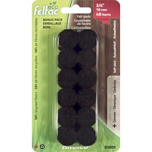 ECO FELTAC Self-Stick Felt Floor Savers  19mm Round Black 48pk