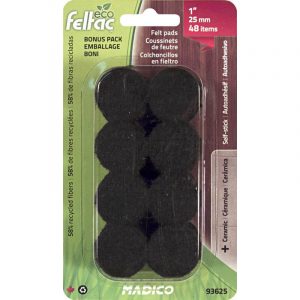 ECO FELTAC Self-Stick Felt Floor Savers  38mm Round Black 24pk