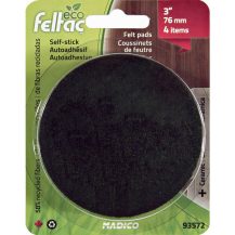 ECO FELTAC Self-Stick Felt Floor Savers  76mm Round Black 4pk